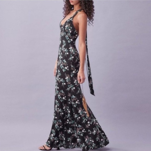 NWT Reformation Evalina Maxi Dress Barbe Floral Two Way Halter Strap Sz 0 - Picture 2 of 16